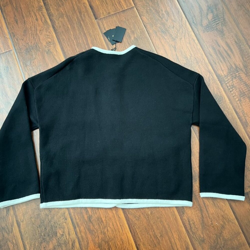 Maje Margot Knit Cardigan in Black snap front contrast trim Parisian Chic NWT - Picture 8 of 9